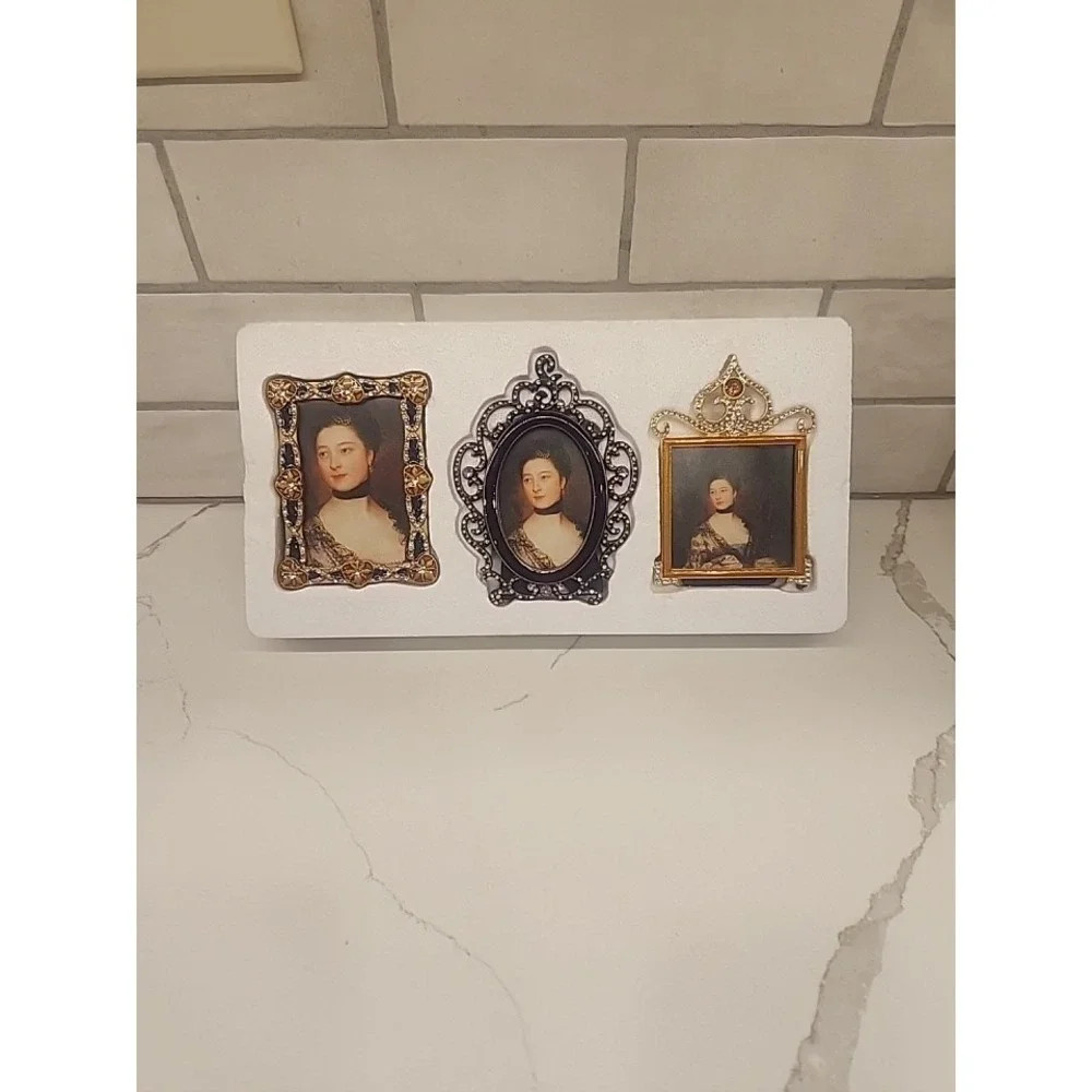 3 Hollywood Regency Mini Frames Ornate Bling Rhinestone Enameled Picture Photo